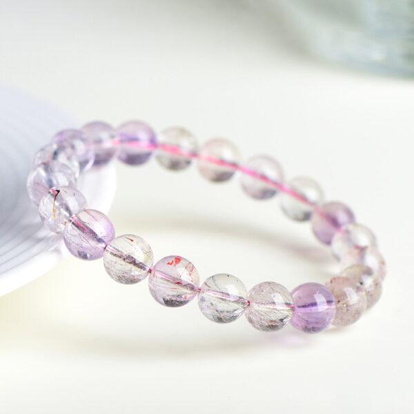 7mm - 10mm round shape 3A clear genuine natural purple super seven 7 rutilated quartz beaded bracelet - Image 2