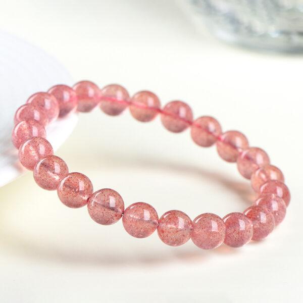 5 - 12 mm round shape 6A natural strawberry quartz beaded bracelet - Image 2