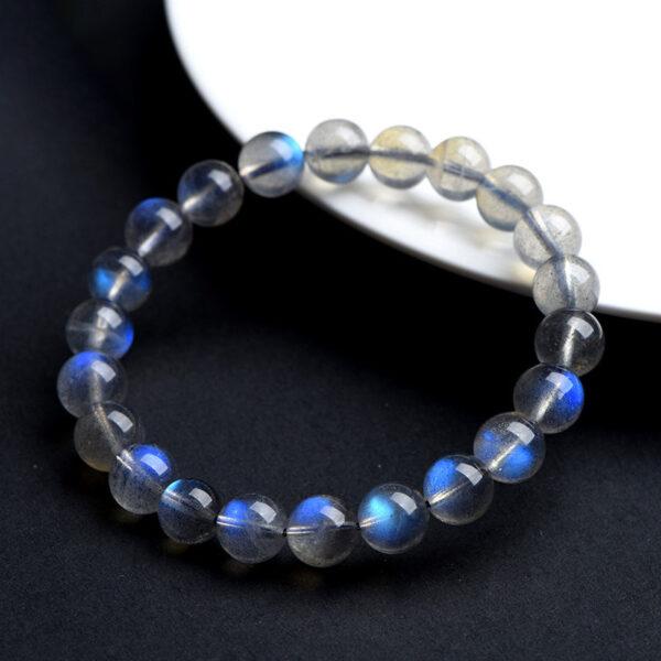 5 - 10 mm round shape 7A genuine natural blue light gray moonstone beaded bracelet - Image 2