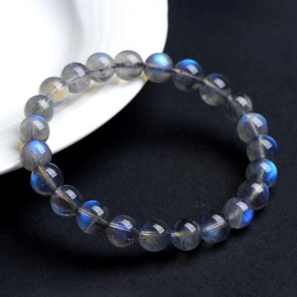 5 - 10 mm round shape 6A genuine natural blue light gray moonstone beaded bracelet - Image 2