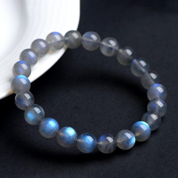 5 - 10 mm round shape 3A genuine natural blue light gray moonstone beaded bracelet - Image 2