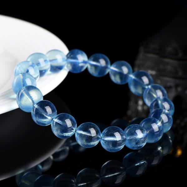 4 - 12mm round shape 7A genuine natural aquamarine beaded bracelet - Image 2