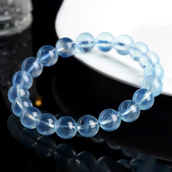 4 - 12mm round shape 6A genuine natural aquamarine beaded bracelet - Image 2