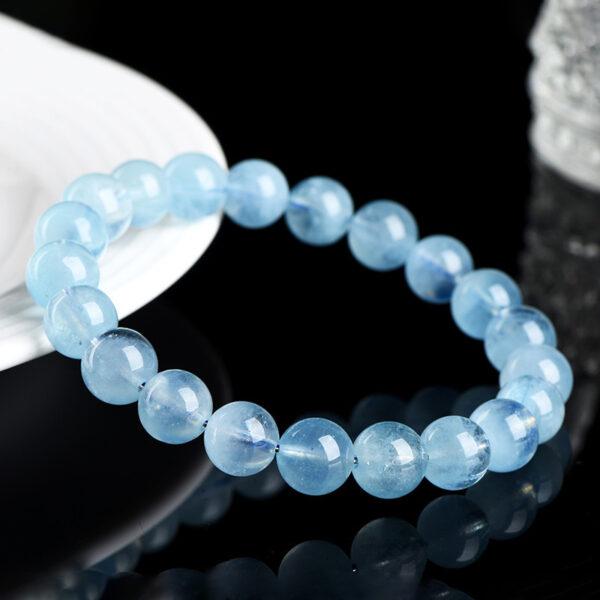 4 - 12mm round shape 5A genuine natural aquamarine beaded bracelet - Image 2