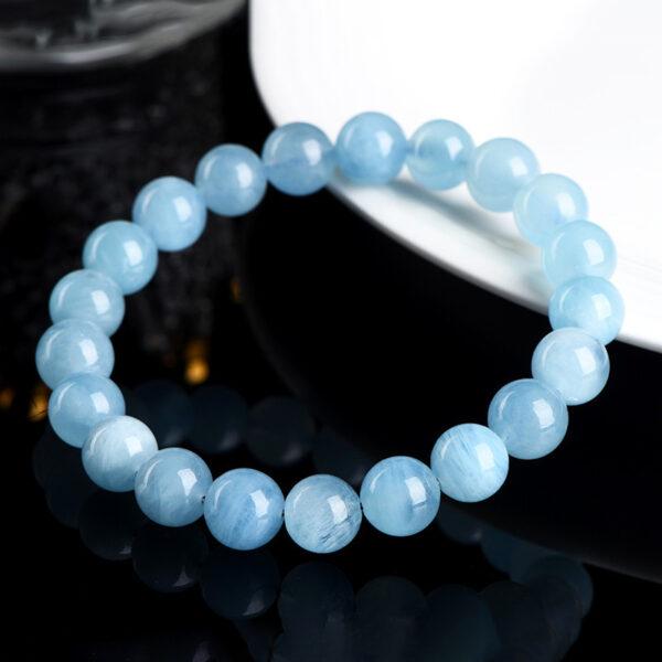 4 - 12mm round shape 4A genuine natural aquamarine beaded bracelet - Image 2