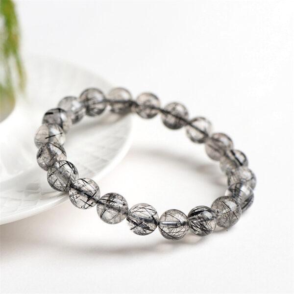 4 - 10mm round shape 7A genuine natural black rutilated quartz beaded bracelet - Image 2