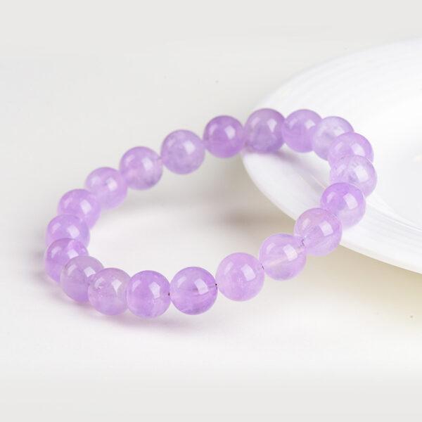 6 - 14mm round shape genuine natural lavender amethyst beaded bracelet - Image 2