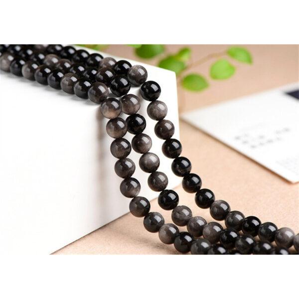 6mm - 16mm whole strand round shape high quality silver light genuine natural obsidian bead - Image 2