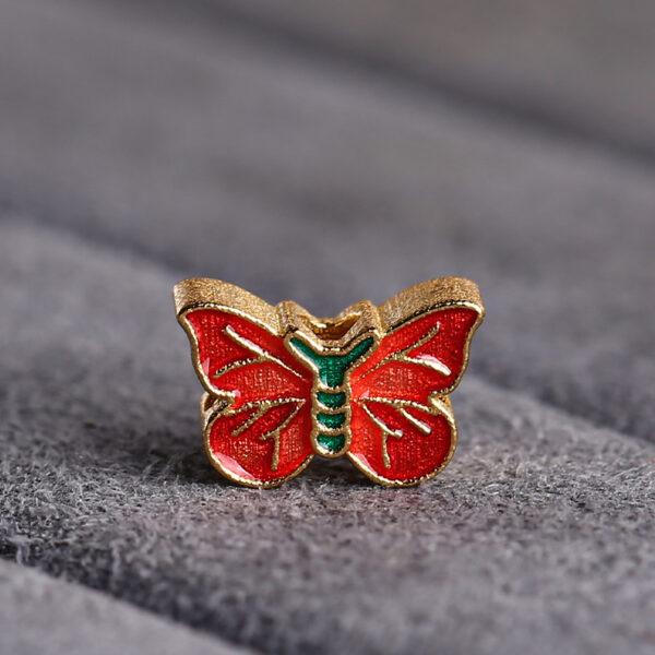 butterfly shape gild sterling silver bead, red enamel butterfly bead - Image 3