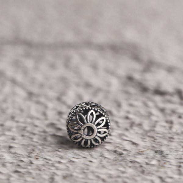 hollow flower pattern drum shape s925 sterling silver bead, oxidized silver drum bead - Image 3