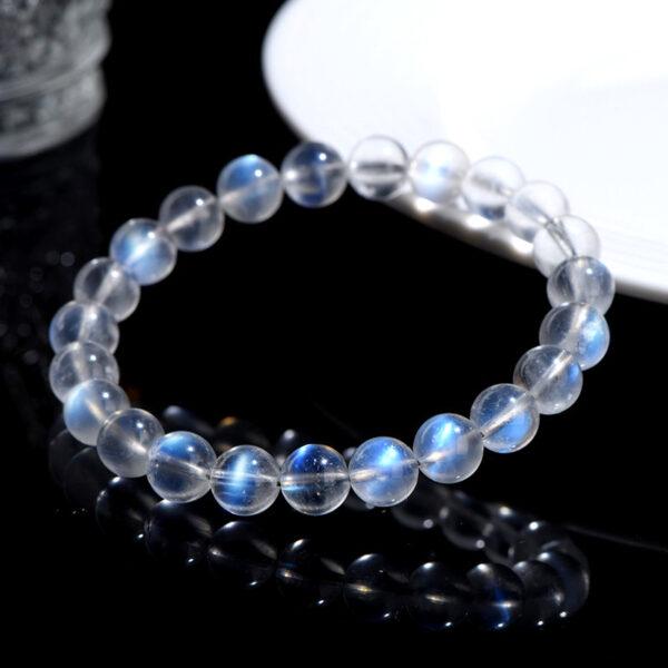 4 - 10 mm round shape 7A natural blue light moonstone beaded bracelet - Image 3
