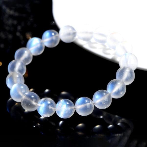 4 - 10 mm round shape 5A natural blue light moonstone beaded bracelet - Image 3