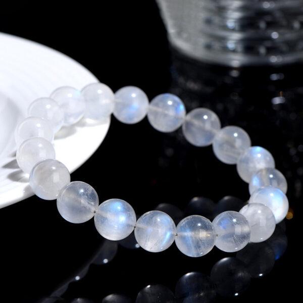 4 - 10 mm round shape 3A natural blue light moonstone beaded bracelet - Image 3