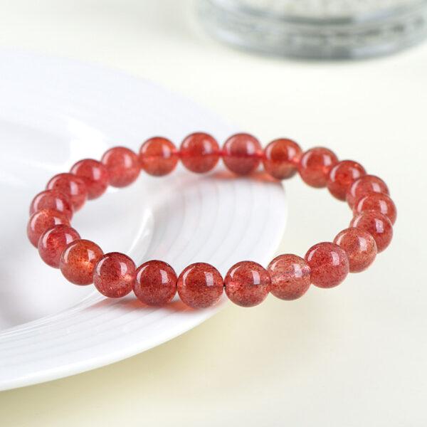 4 - 12 mm round shape 7A natural strawberry quartz beaded bracelet - Image 3