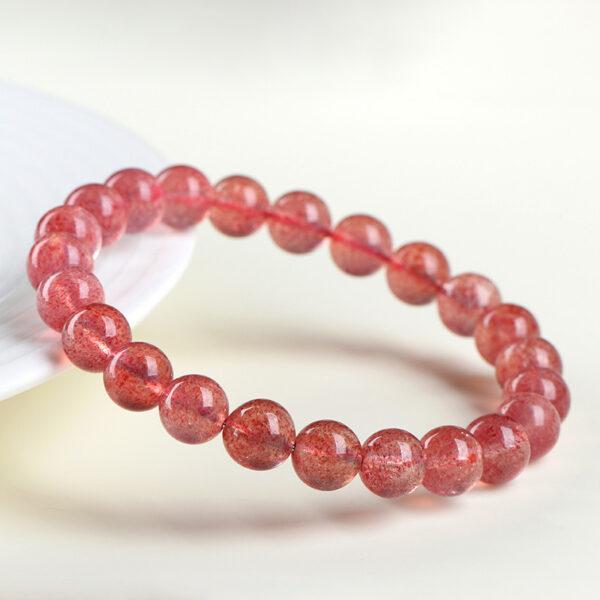 5 - 12 mm round shape 6A natural strawberry quartz beaded bracelet - Image 3