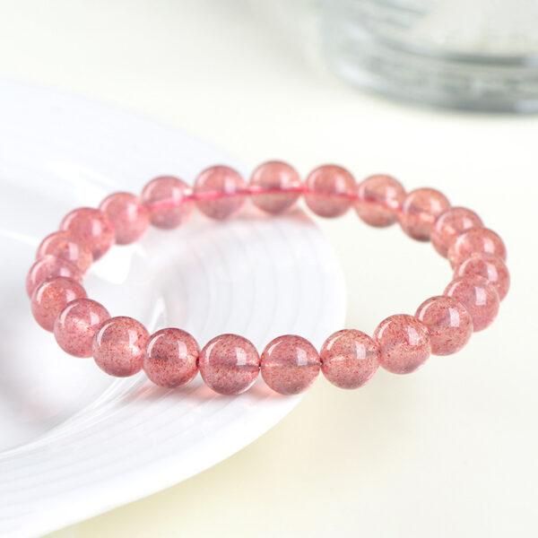 5 - 12 mm round shape 6A natural strawberry quartz beaded bracelet - Image 3