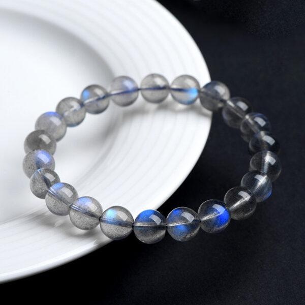 5 - 10 mm round shape 7A genuine natural blue light gray moonstone beaded bracelet - Image 3