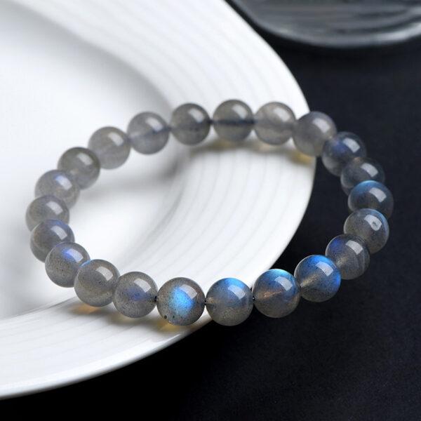 5 - 10 mm round shape 3A genuine natural blue light gray moonstone beaded bracelet - Image 3
