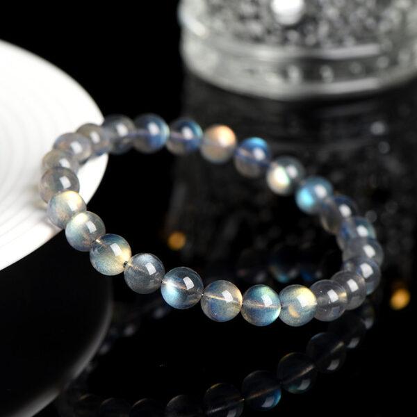 4 - 10 mm round shape 7A genuine natural colorful light gray moonstone beaded bracelet - Image 3