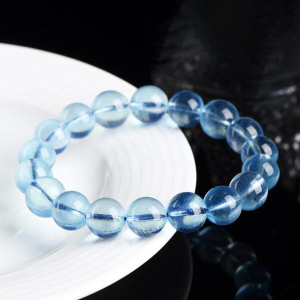 4 - 12mm round shape 7A genuine natural aquamarine beaded bracelet - Image 3