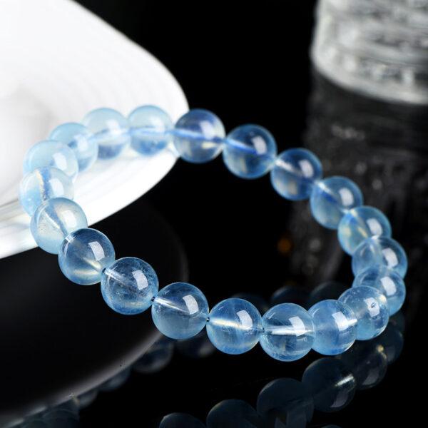 4 - 12mm round shape 6A genuine natural aquamarine beaded bracelet - Image 3