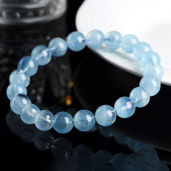 4 - 12mm round shape 5A genuine natural aquamarine beaded bracelet - Image 3