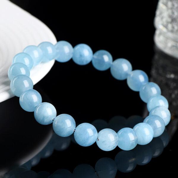4 - 12mm round shape 4A genuine natural aquamarine beaded bracelet - Image 3