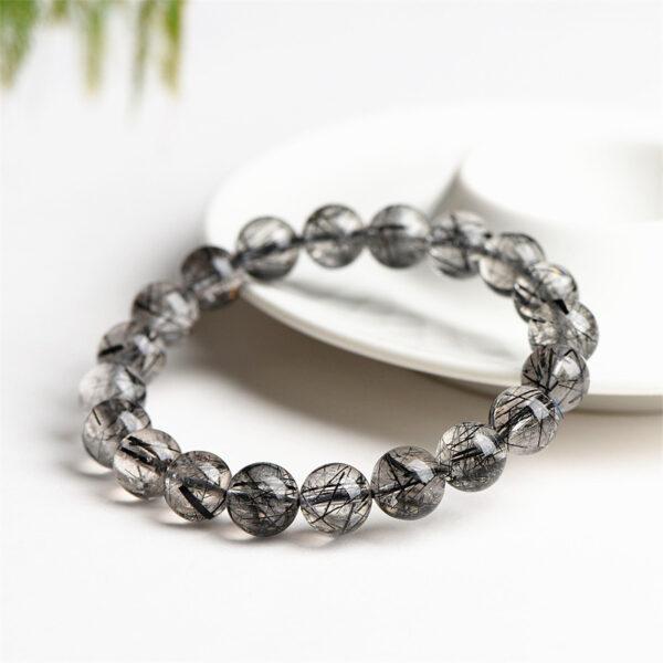 4 - 10mm round shape 7A genuine natural black rutilated quartz beaded bracelet - Image 3