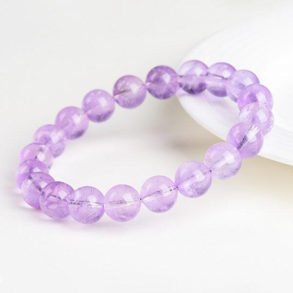 6 - 14mm round shape genuine natural lavender amethyst beaded bracelet - Image 3