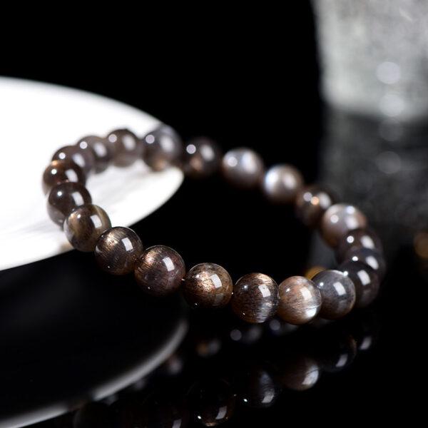 6 - 9mm round shape 7A genuine natural black gold sun stone beaded bracelet - Image 3