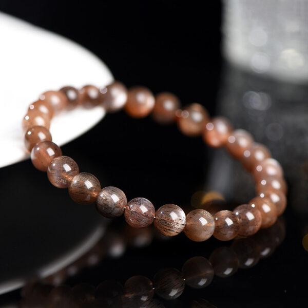 7 - 9mm round shape 7A genuine natural black gold sun stone beaded bracelet - Image 3