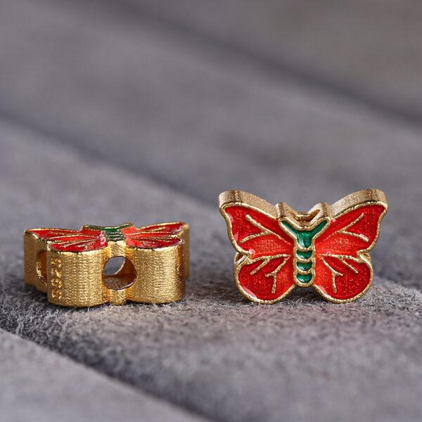butterfly shape gild sterling silver bead, red enamel butterfly bead - Image 4