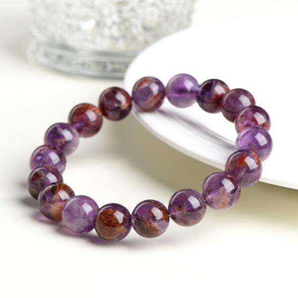 6mm - 12mm round shape natural purple Mineral Phantom Quartz beaded bracelet - Image 4