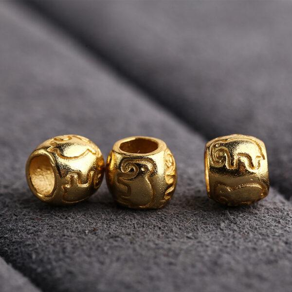elephant pattern drum shape gild s925 sterling silver bead, golden drum bead - Image 4