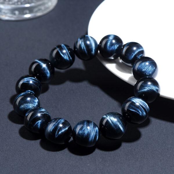 6mm - 16mm round shape lightning pattern natural blue tiger eye beaded bracelet - Image 4