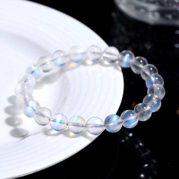 4 - 10 mm round shape 7A natural blue light moonstone beaded bracelet - Image 4