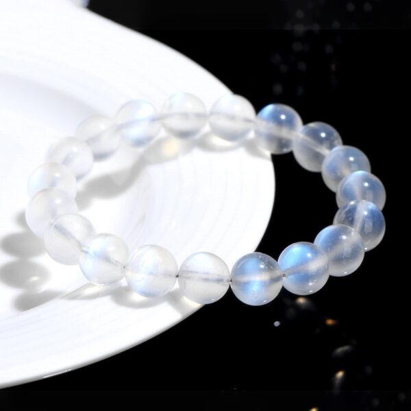 4 - 10 mm round shape 5A natural blue light moonstone beaded bracelet - Image 4