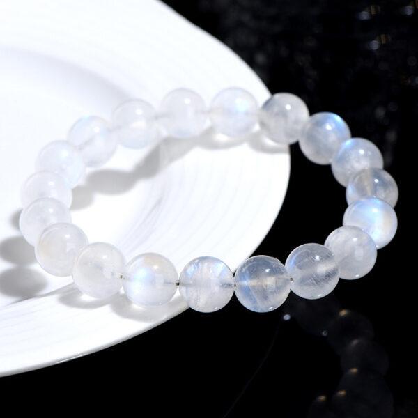 4 - 10 mm round shape 3A natural blue light moonstone beaded bracelet - Image 4