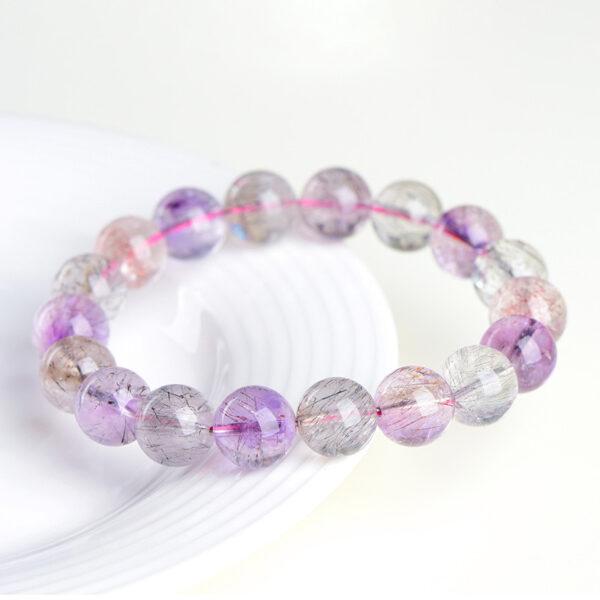 7mm - 9mm round shape 5A clear genuine natural purple super seven 7 rutilated quartz beaded bracelet - Image 4