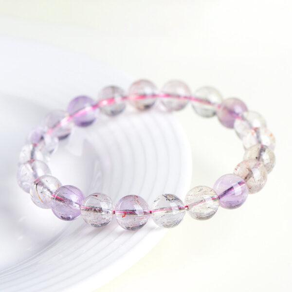 7mm - 10mm round shape 3A clear genuine natural purple super seven 7 rutilated quartz beaded bracelet - Image 4