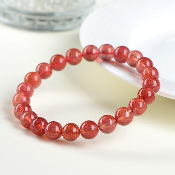 4 - 12 mm round shape 7A natural strawberry quartz beaded bracelet - Image 4