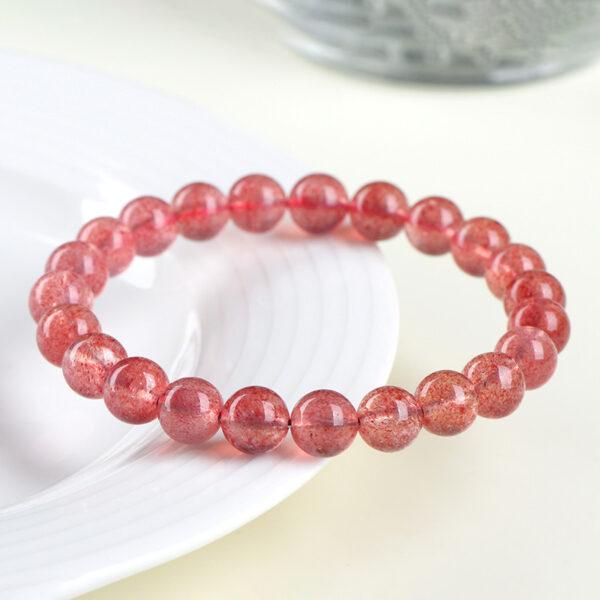 5 - 12 mm round shape 6A natural strawberry quartz beaded bracelet - Image 4