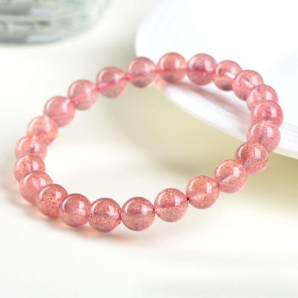 5 - 12 mm round shape 6A natural strawberry quartz beaded bracelet - Image 4