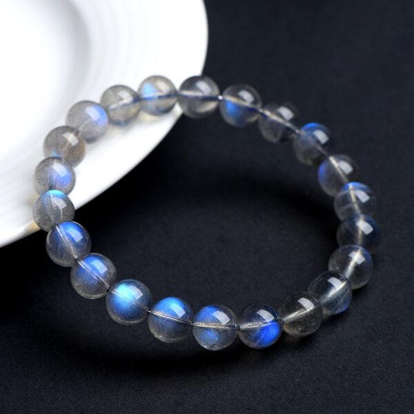 5 - 10 mm round shape 7A genuine natural blue light gray moonstone beaded bracelet - Image 4