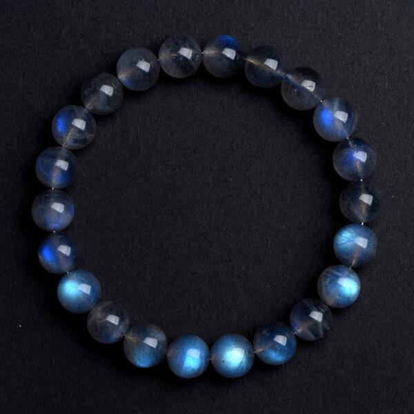 5 - 10 mm round shape 6A genuine natural blue light gray moonstone beaded bracelet - Image 4