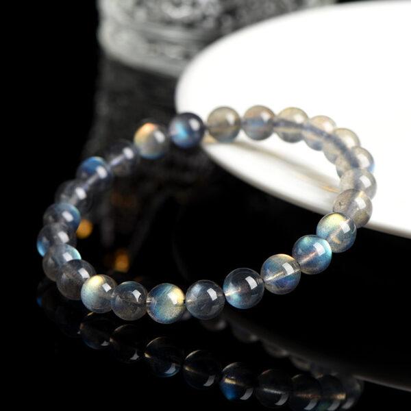 4 - 10 mm round shape 7A genuine natural colorful light gray moonstone beaded bracelet - Image 4