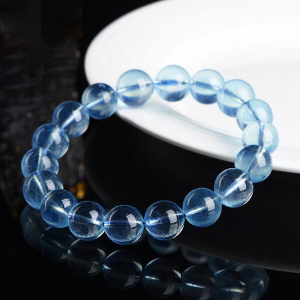 4 - 12mm round shape 7A genuine natural aquamarine beaded bracelet - Image 4