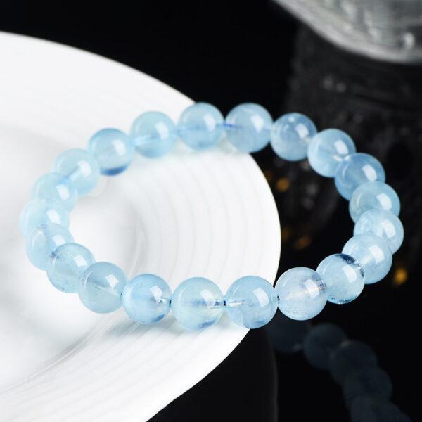 4 - 12mm round shape 5A genuine natural aquamarine beaded bracelet - Image 4