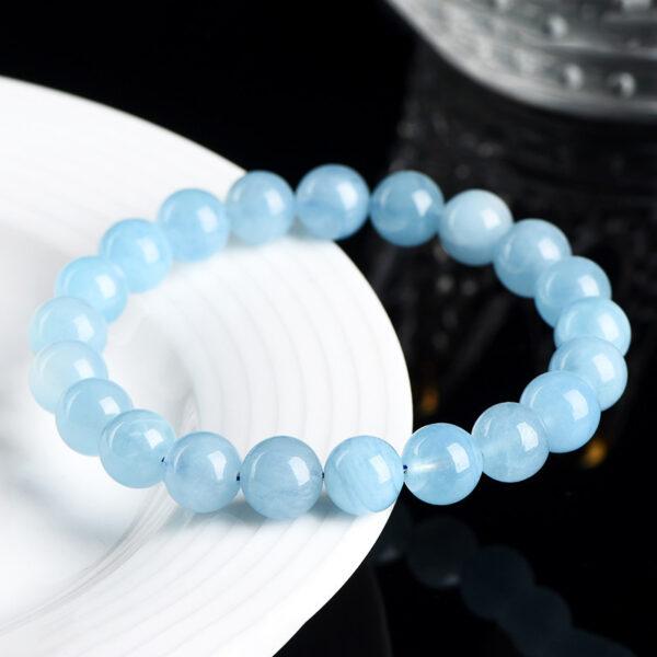 4 - 12mm round shape 4A genuine natural aquamarine beaded bracelet - Image 4
