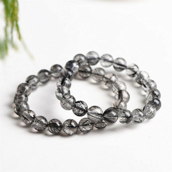 4 - 10mm round shape 7A genuine natural black rutilated quartz beaded bracelet - Image 4